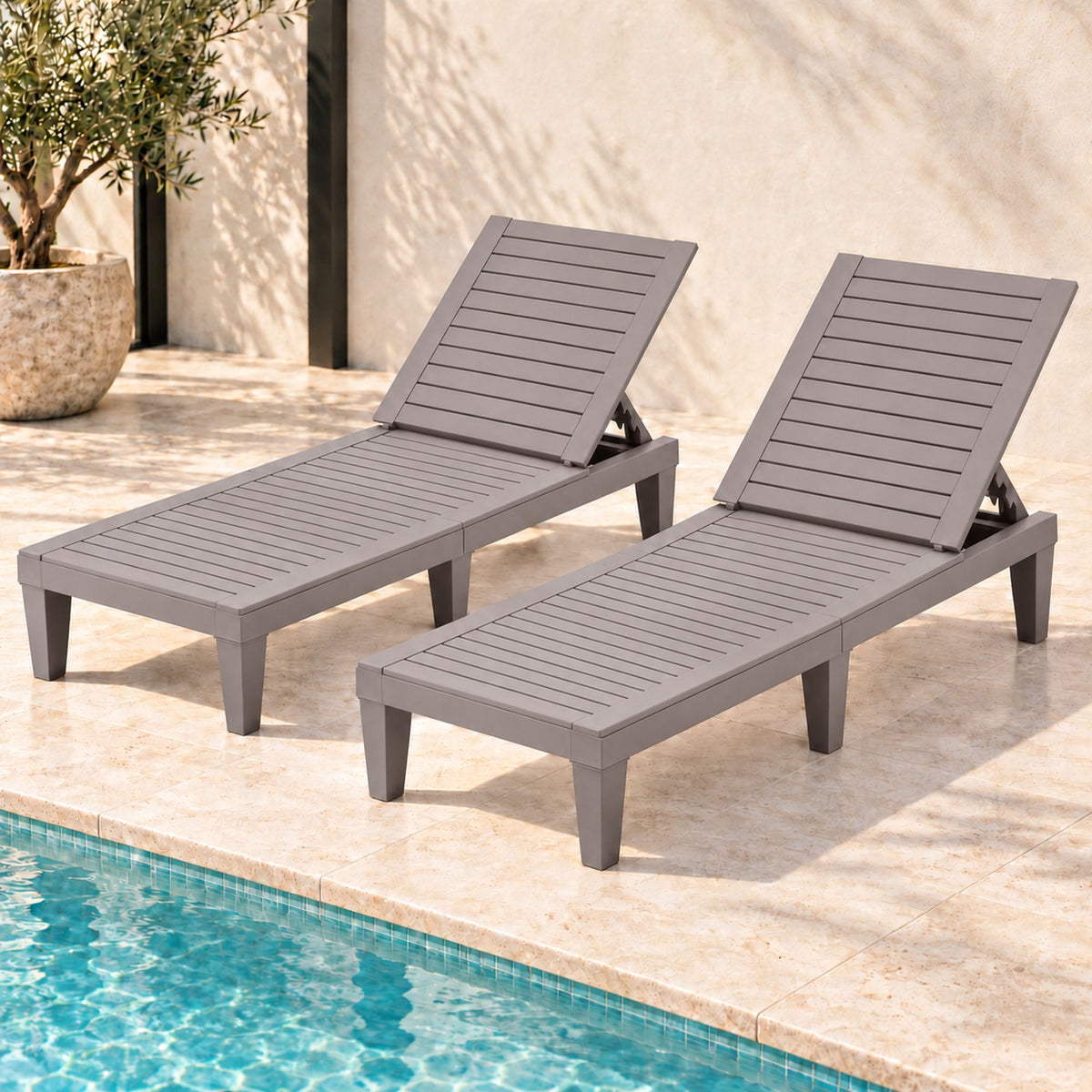Gardeon Set of 2 Outdoor Sun Lounge Adjustable Recliner Brown