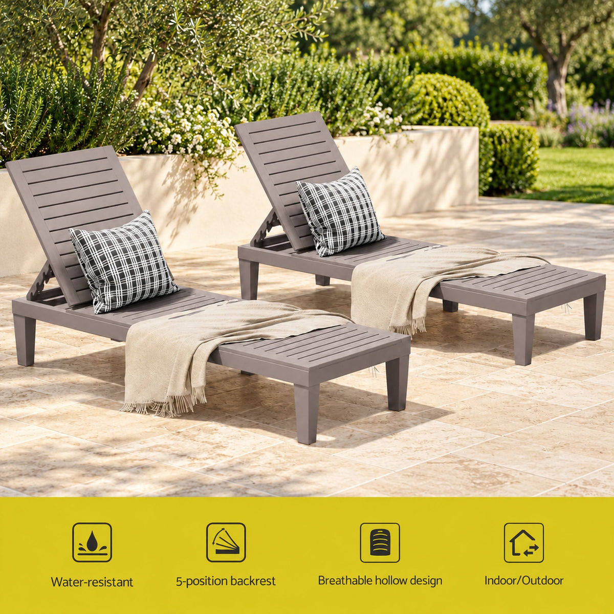 Gardeon Set of 2 Outdoor Sun Lounge Adjustable Recliner Brown