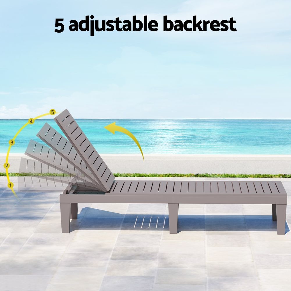 Gardeon Set of 2 Outdoor Sun Lounge Adjustable Recliner Brown
