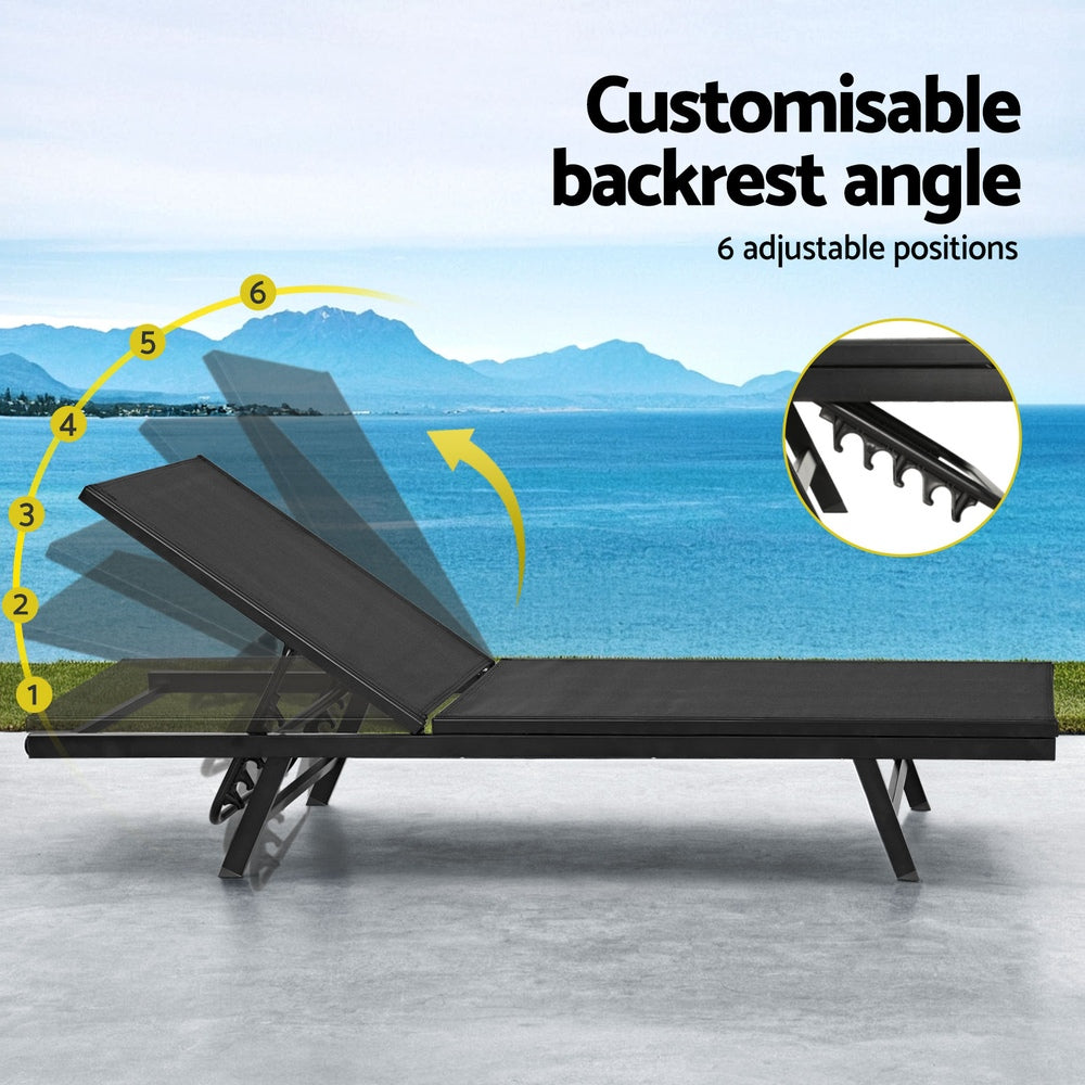 Gardeon Outdoor Sun Lounger Steel Beach Chair Black