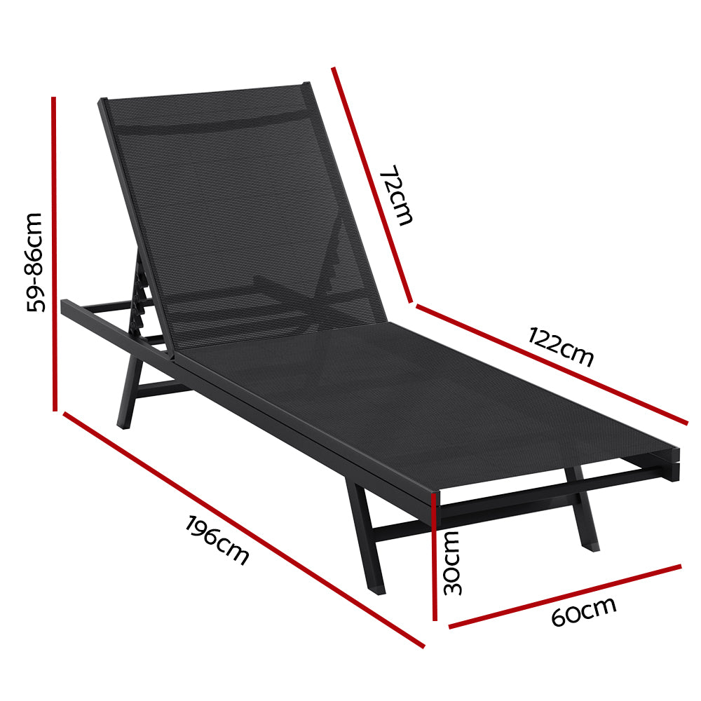 Gardeon Outdoor Sun Lounger Steel Beach Chair Black