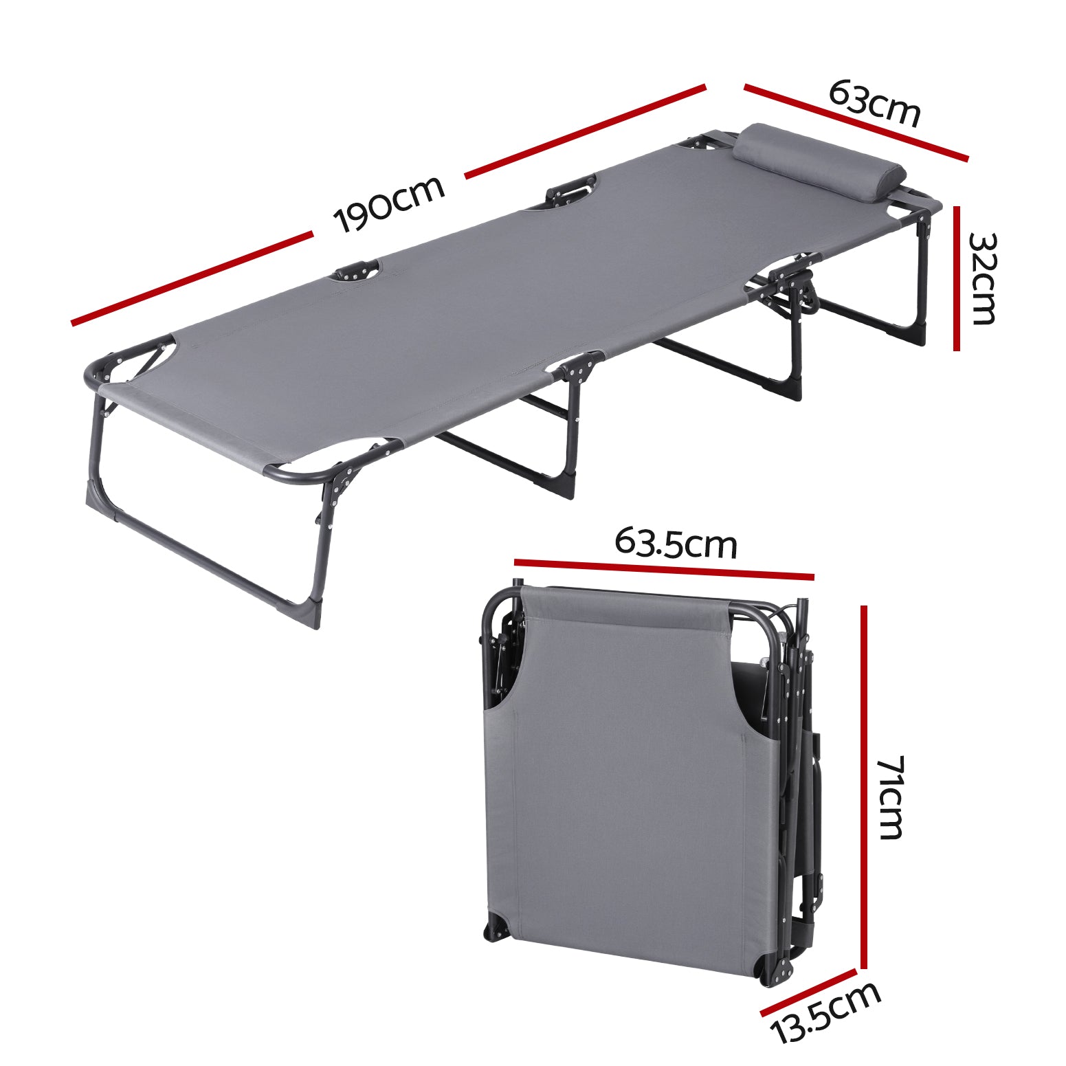 Gardeon Folding Sun Lounger Outdoor Beach Chair Grey