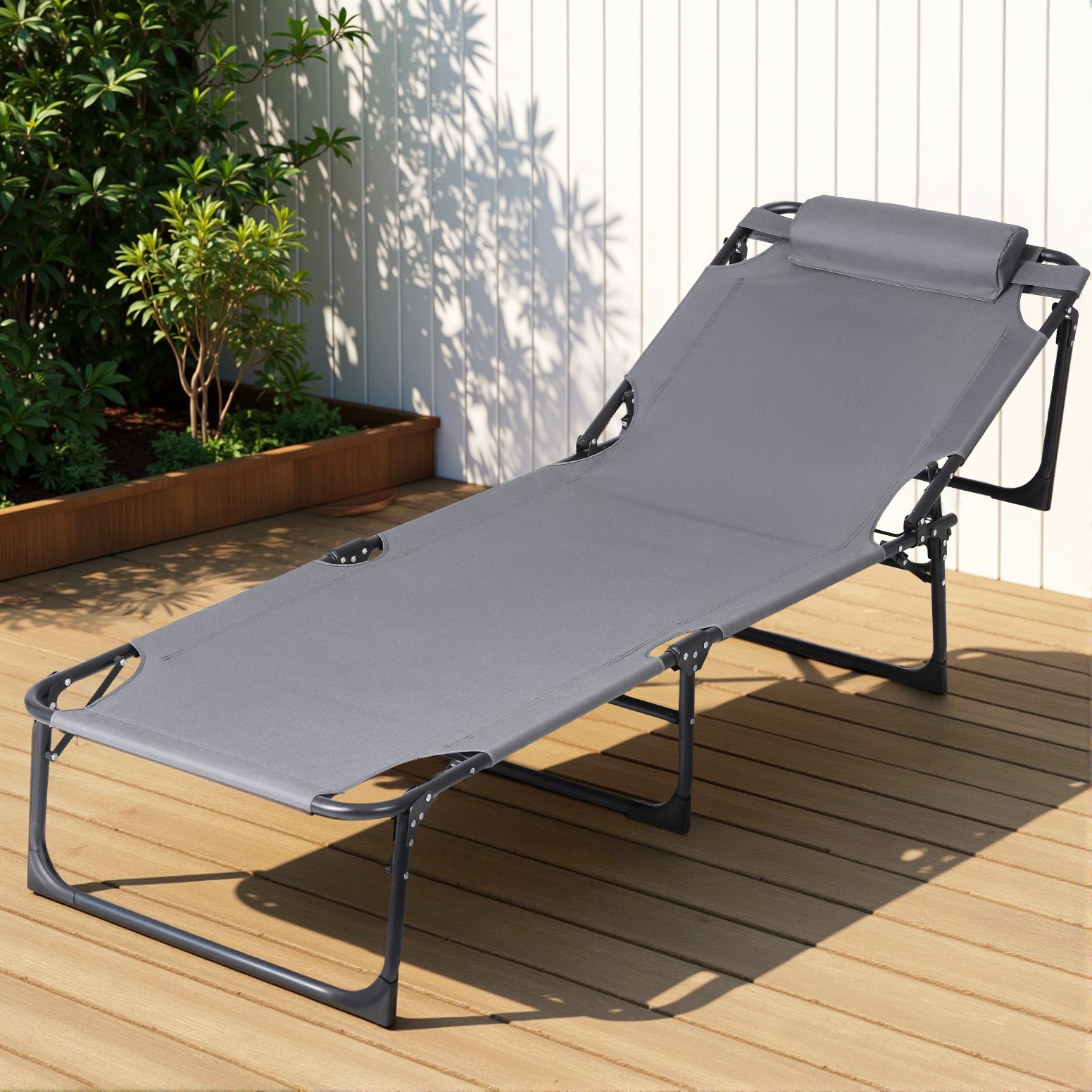 Gardeon Folding Sun Lounger Outdoor Beach Chair Grey