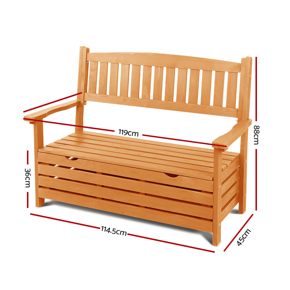 Gardeon Wooden Outdoor Storage Bench 2 Seater Timber Garden Chair