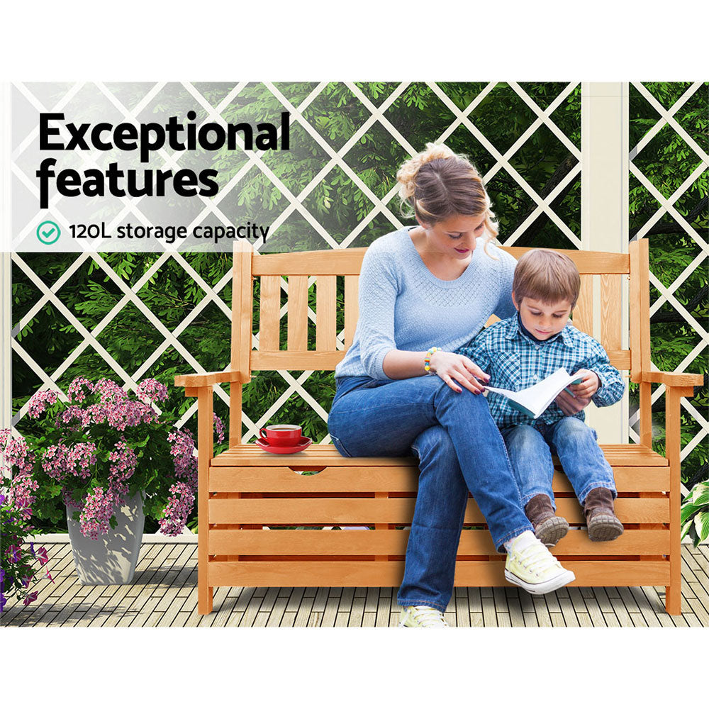 Gardeon Wooden Outdoor Storage Bench 2 Seater Timber Garden Chair