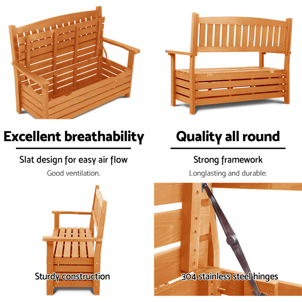 Gardeon Wooden Outdoor Storage Bench 2 Seater Timber Garden Chair