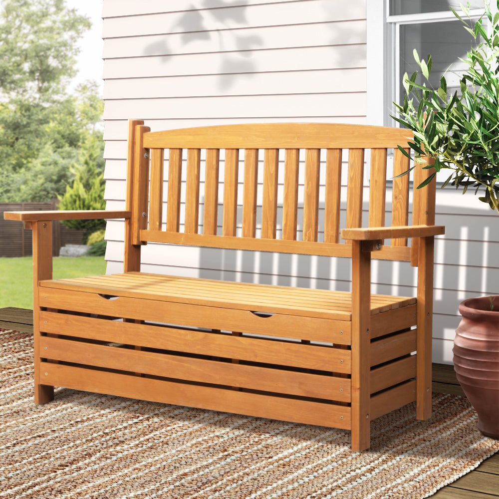 Gardeon Wooden Outdoor Storage Bench 2 Seater Timber Garden Chair