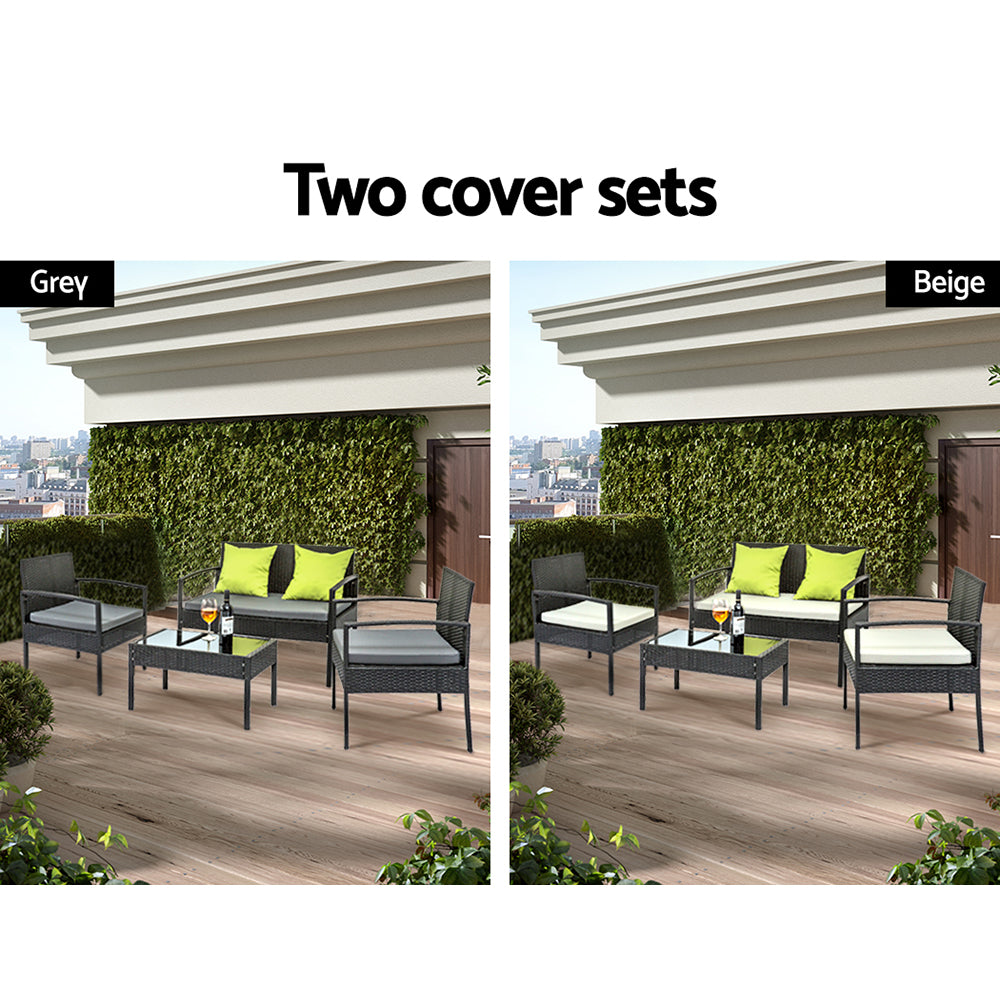 Gardeon 4 Seater Outdoor Sofa Set Wicker Lounge Black Lime Green Cushions