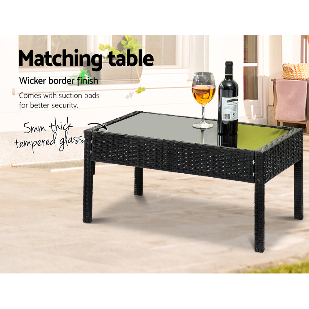 Gardeon 4 Seater Outdoor Sofa Set Wicker Lounge Black Lime Green Cushions