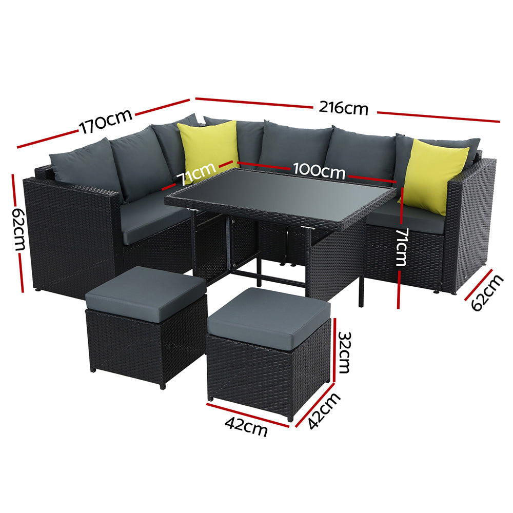 Gardeon Outdoor Dining Set Aluminium Wicker Black