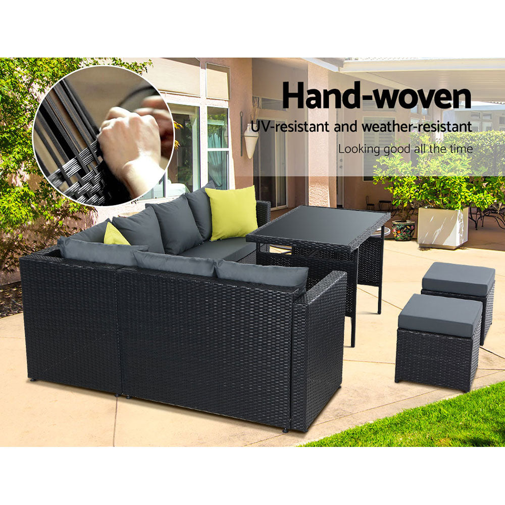 Gardeon Outdoor Dining Set Aluminium Wicker Black