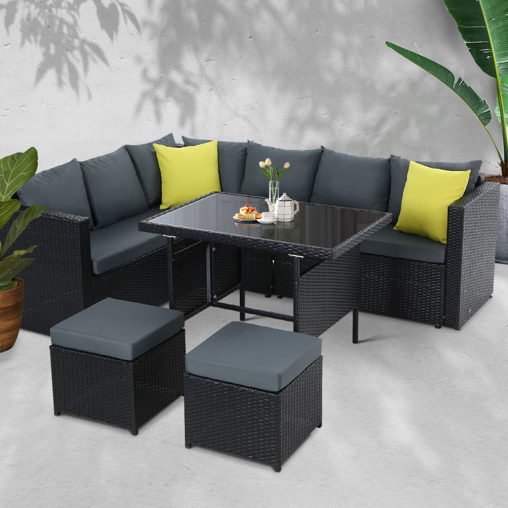 Gardeon Outdoor Dining Set Aluminium Wicker Black