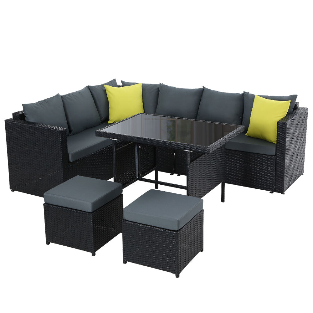 Gardeon Outdoor Dining Set Aluminium Wicker Black
