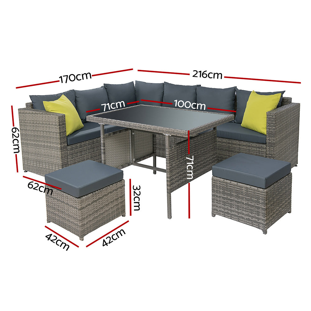 Gardeon Outdoor Dining Set Aluminium Table Chairs Wicker Grey