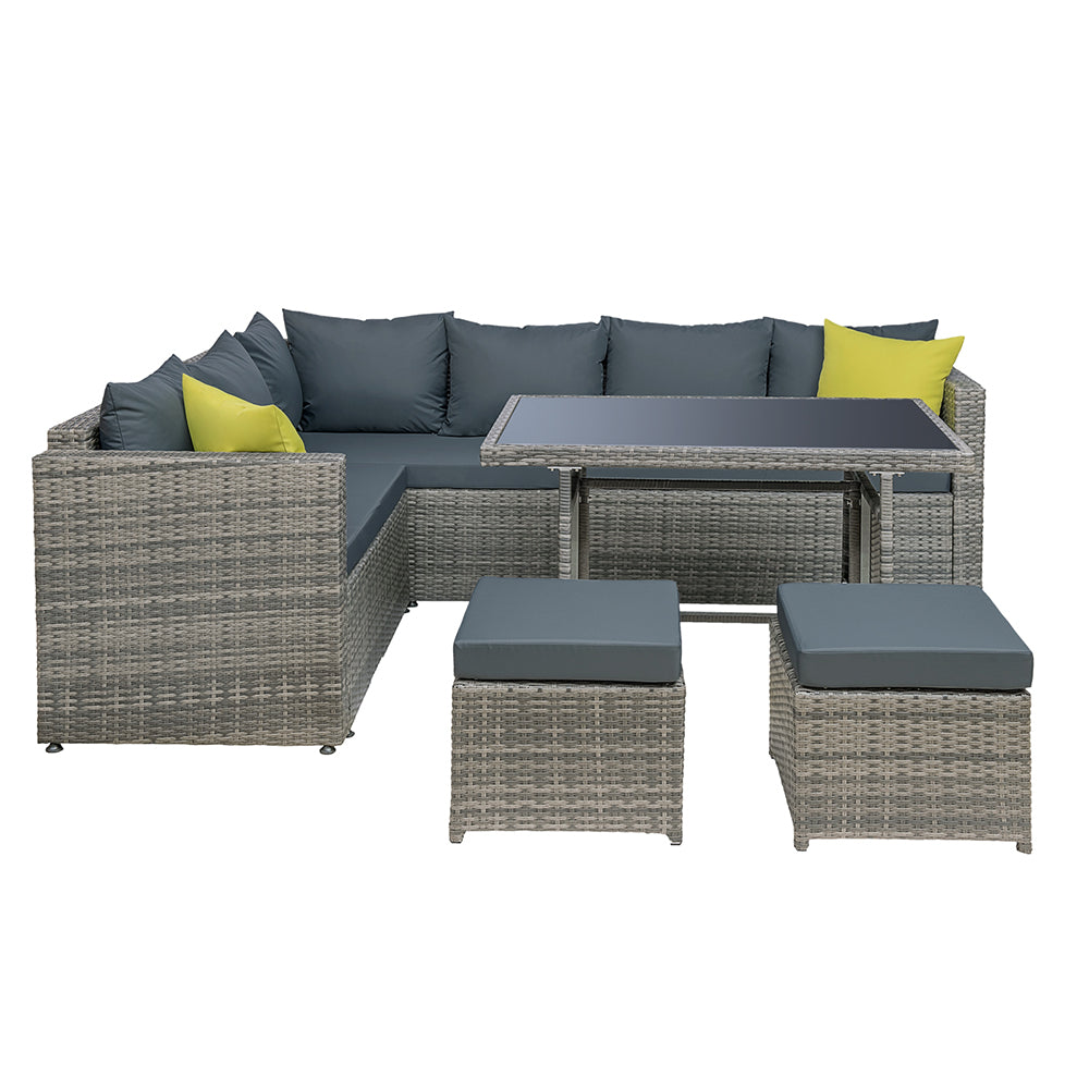 Gardeon Outdoor Dining Set Aluminium Table Chairs Wicker Grey