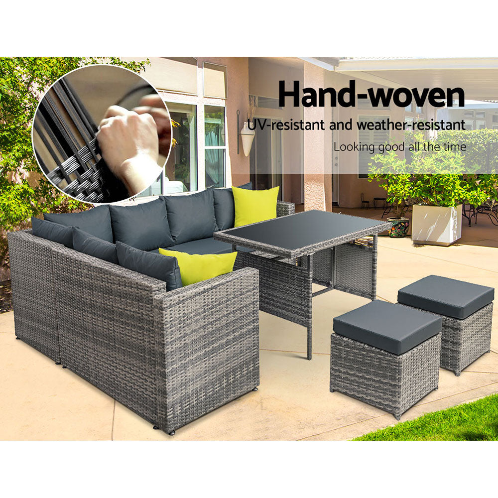 Gardeon Outdoor Dining Set Aluminium Table Chairs Wicker Grey