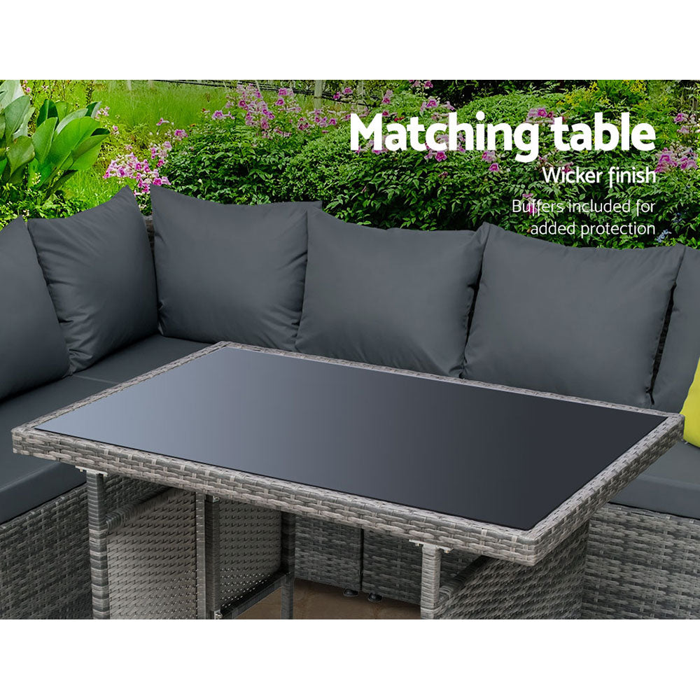 Gardeon Outdoor Dining Set Aluminium Table Chairs Wicker Grey
