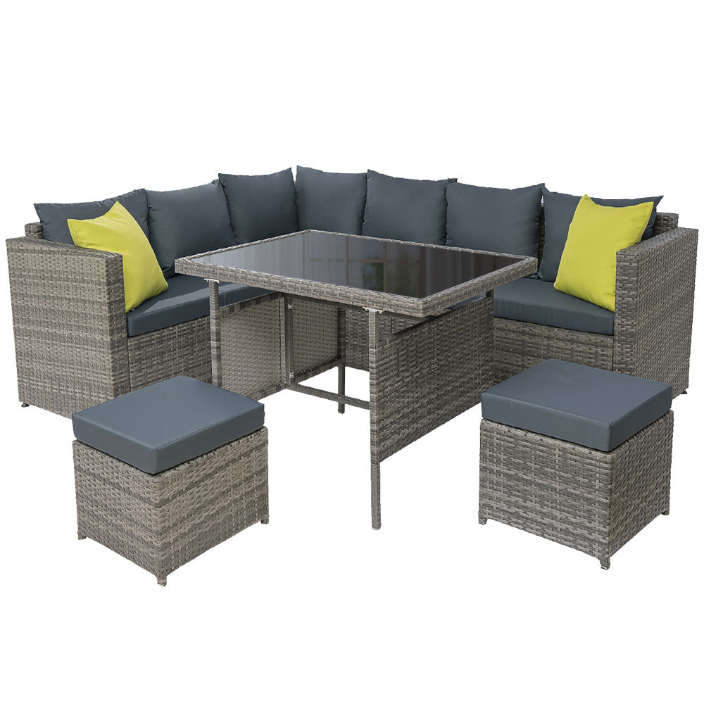 Gardeon Outdoor Dining Set Aluminium Table Chairs Wicker Grey