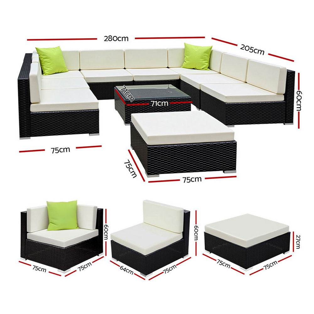 Gardeon 10-Piece Outdoor Wicker Sofa Set with Storage Cover