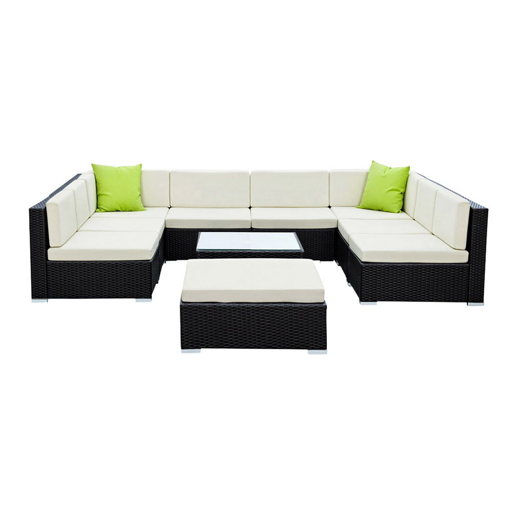 Gardeon 10-Piece Outdoor Wicker Sofa Set with Storage Cover