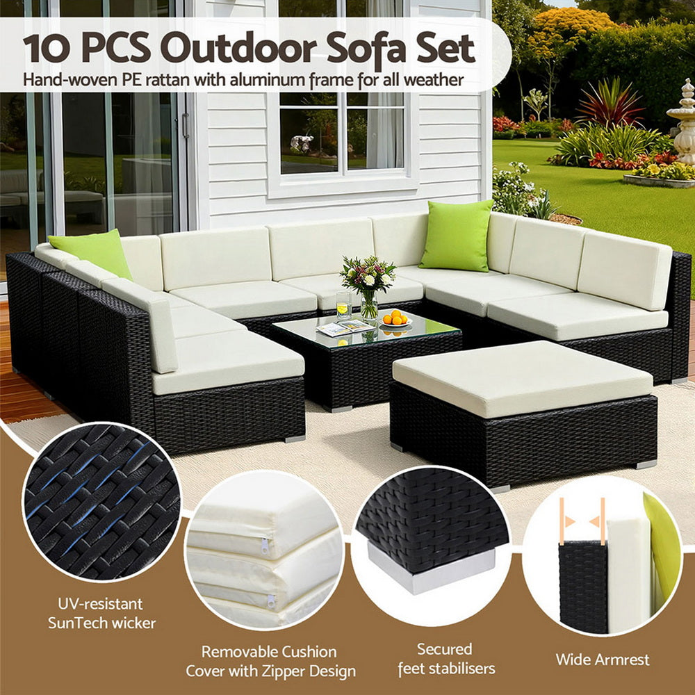 Gardeon 10-Piece Outdoor Wicker Sofa Set with Storage Cover