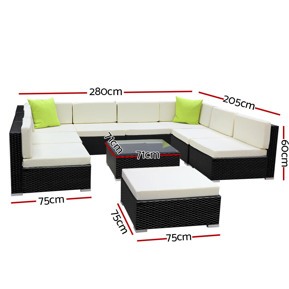 Gardeon 9-Seater Outdoor Lounge Set Wicker Sofa Black Beige