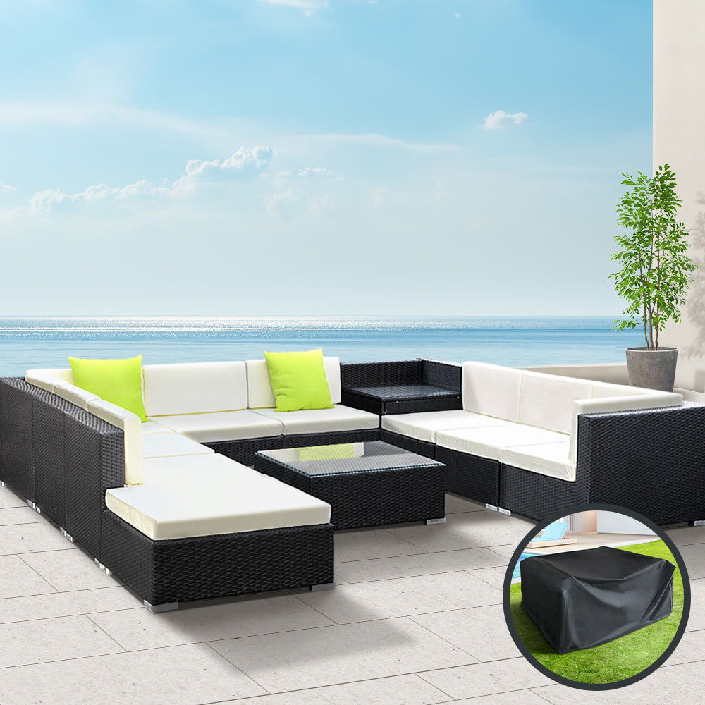 Gardeon 11PC Outdoor Wicker Sofa Set with Storage Cover