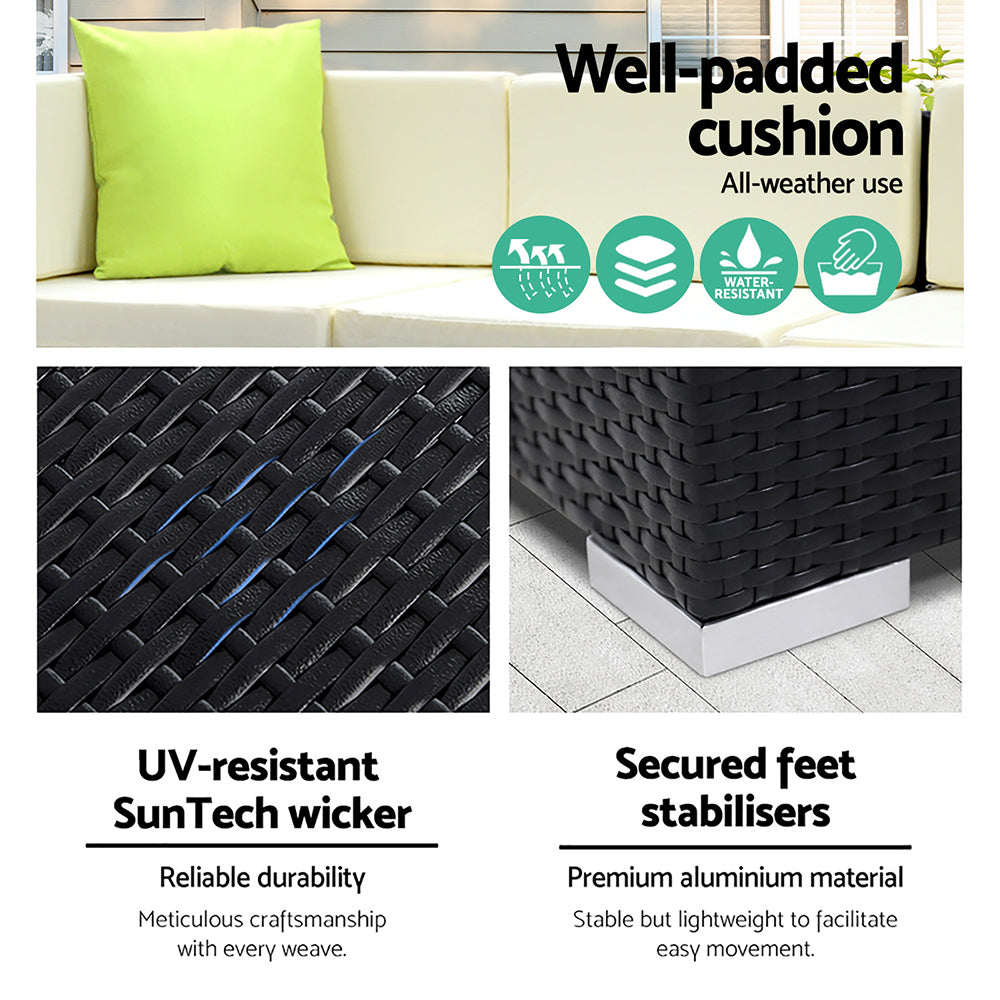 Gardeon 11PC Outdoor Wicker Sofa Set Black Beige Lime Green