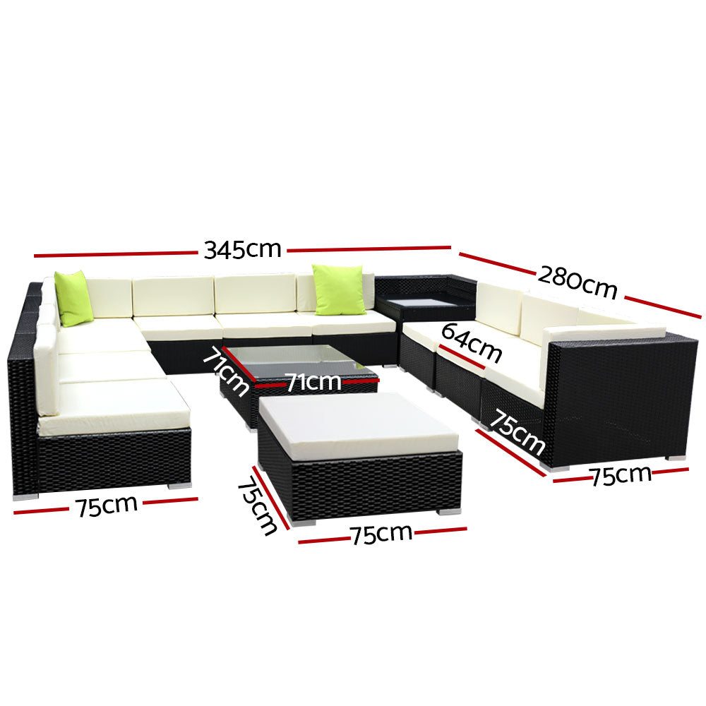 Gardeon 13-Piece Outdoor Sofa Set Wicker Lounge Black Beige Lime Green