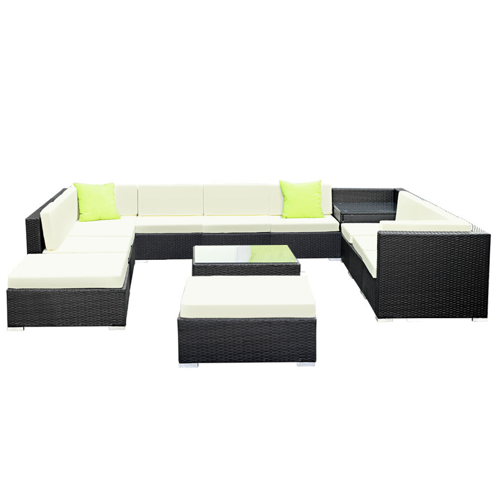 Gardeon 13-Piece Outdoor Sofa Set Wicker Lounge Black Beige Lime Green