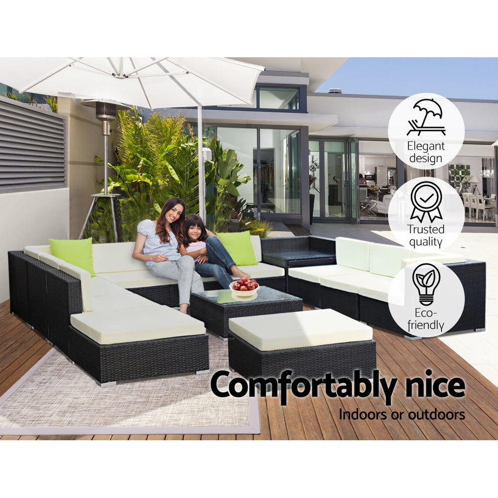 Gardeon 13-Piece Outdoor Sofa Set Wicker Lounge Black Beige Lime Green