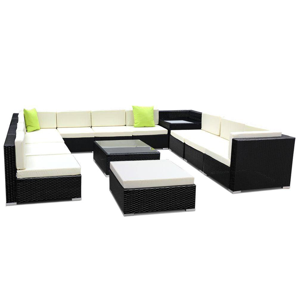 Gardeon 13-Piece Outdoor Sofa Set Wicker Lounge Black Beige Lime Green