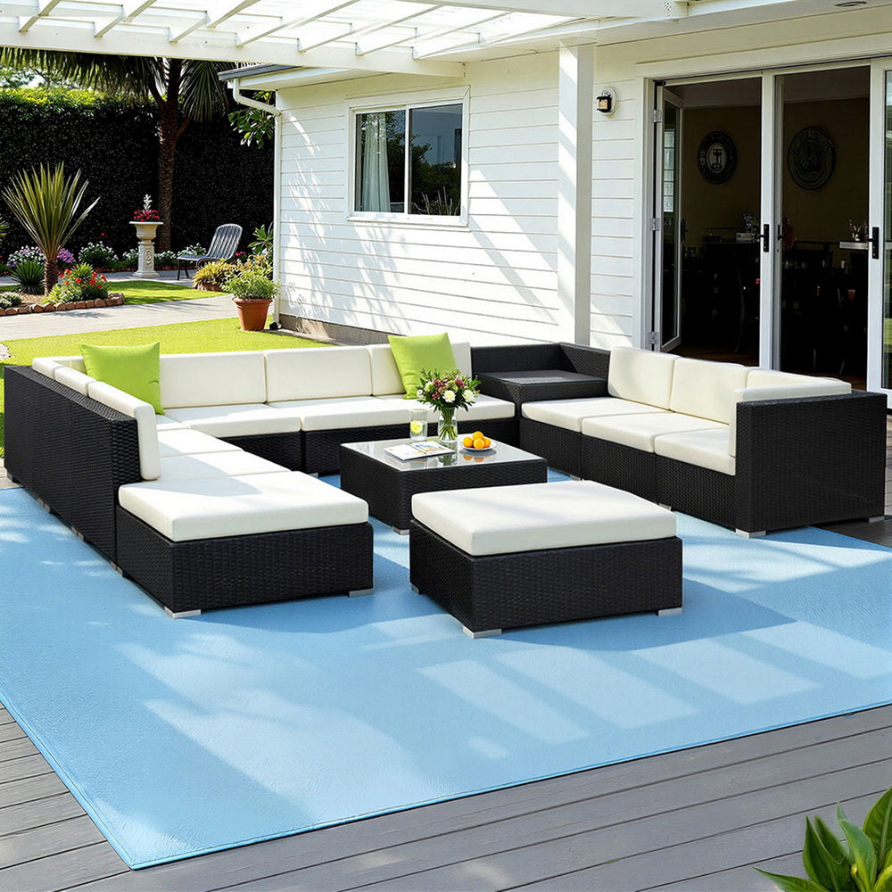 Gardeon 13-Piece Outdoor Wicker Lounge Sofa Set with Storage Cover