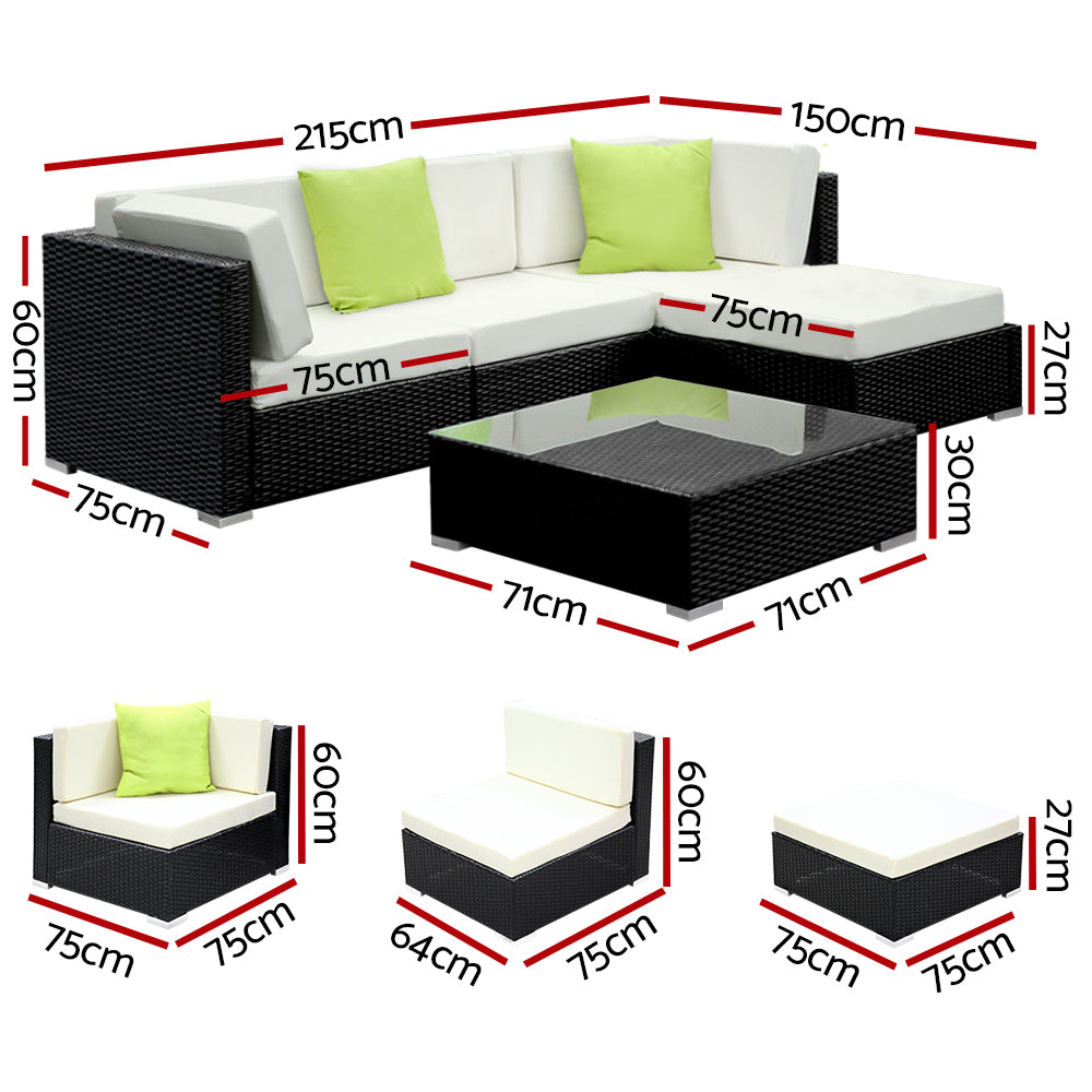 Gardeon 5-Piece Outdoor Sofa Set Wicker Lounge Black Beige