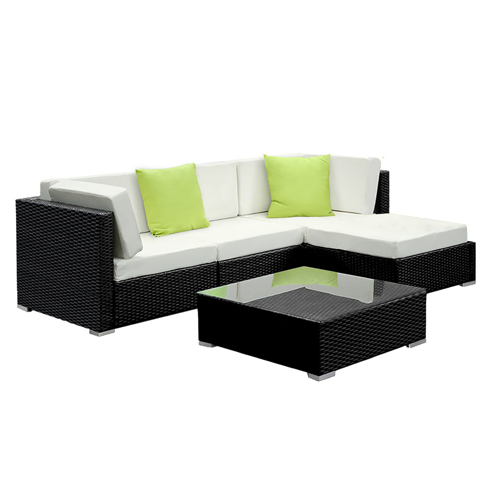 Gardeon 5-Piece Outdoor Sofa Set Wicker Lounge Black Beige