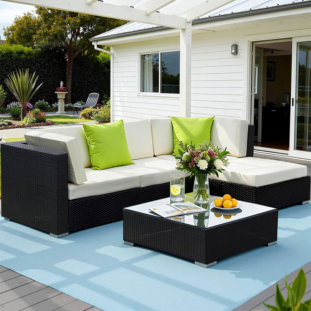 Gardeon 5-Piece Outdoor Wicker Sofa Set with Storage Cover