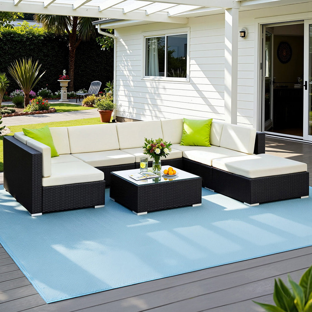 Gardeon 8-Piece Outdoor Wicker Sofa Set with Table and Storage Cover