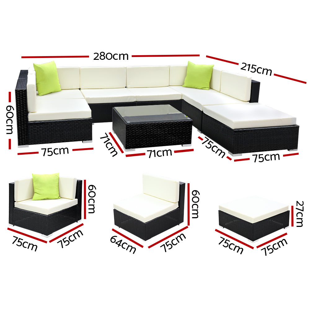 Gardeon 7-Seater Outdoor Sofa Set Wicker Lounge Black Beige