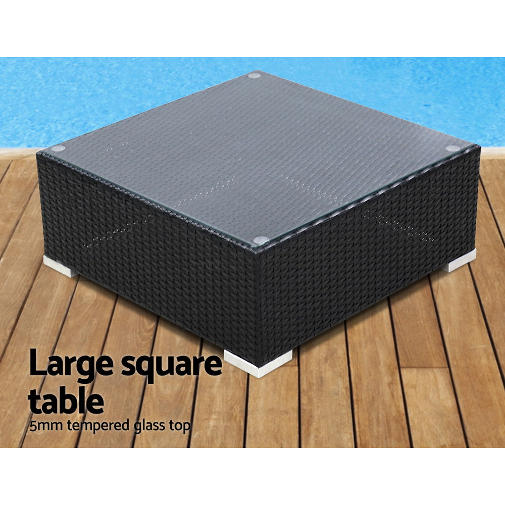 Gardeon 7-Seater Outdoor Sofa Set Wicker Lounge Black Beige