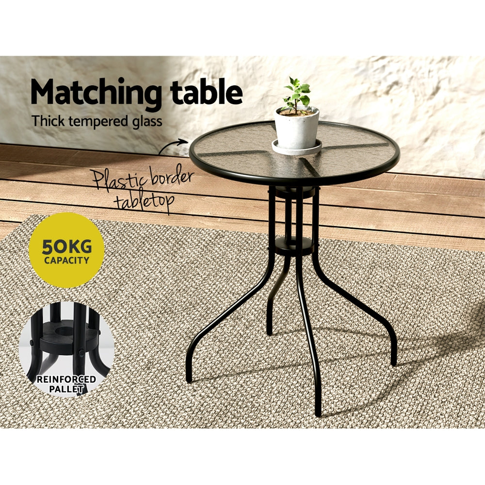 Gardeon 3PC Outdoor Bistro Set Stackable Patio Furniture Black