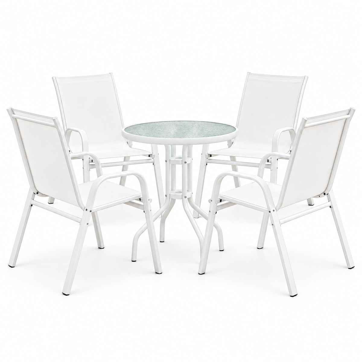 Gardeon 5PC Bistro Set Outdoor Table and Chairs Stackable Patio Furniture White