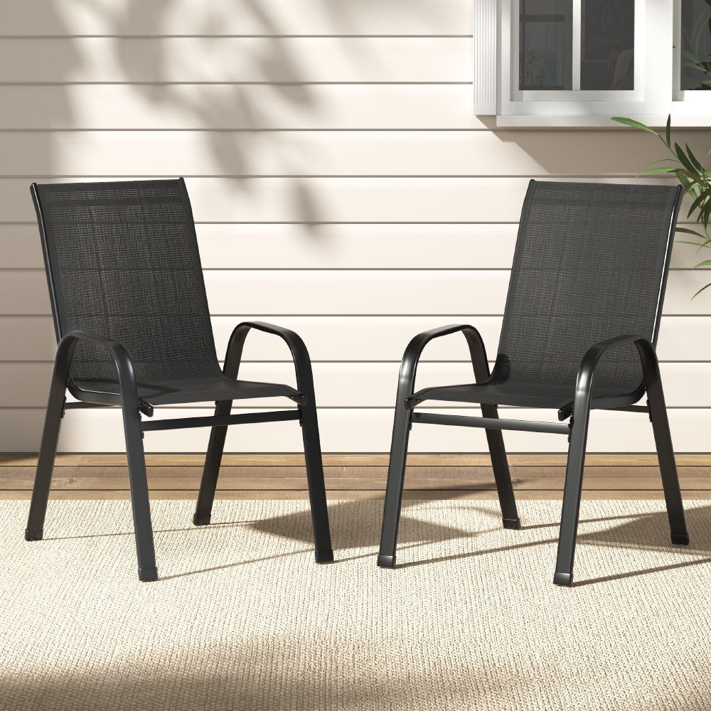 Gardeon 2PC Outdoor Dining Chairs Stackable Black