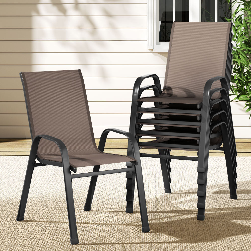 Gardeon 6PC Stackable Outdoor Dining Chairs Brown