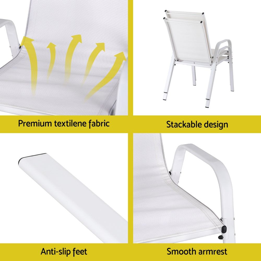 Gardeon 4PC Outdoor Stackable Lounge Chairs White