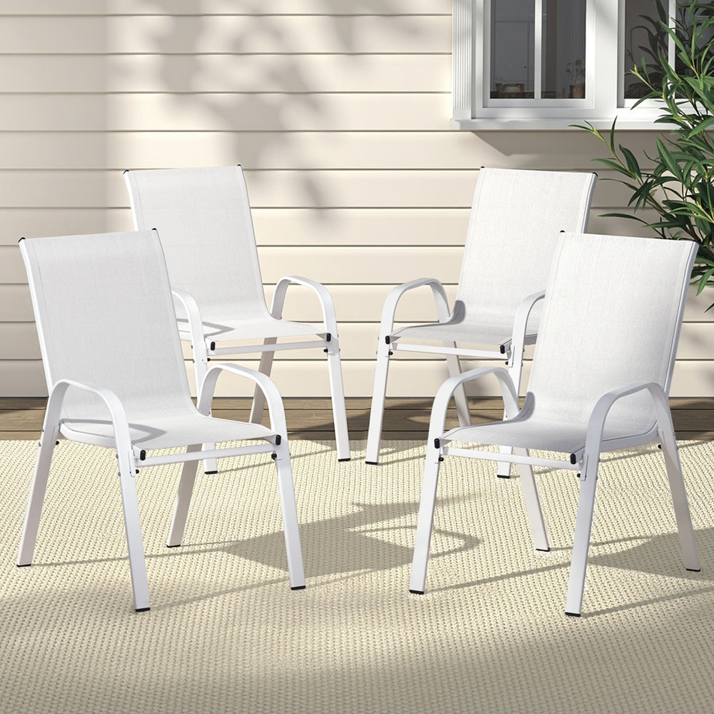 Gardeon 4PC Outdoor Stackable Lounge Chairs White