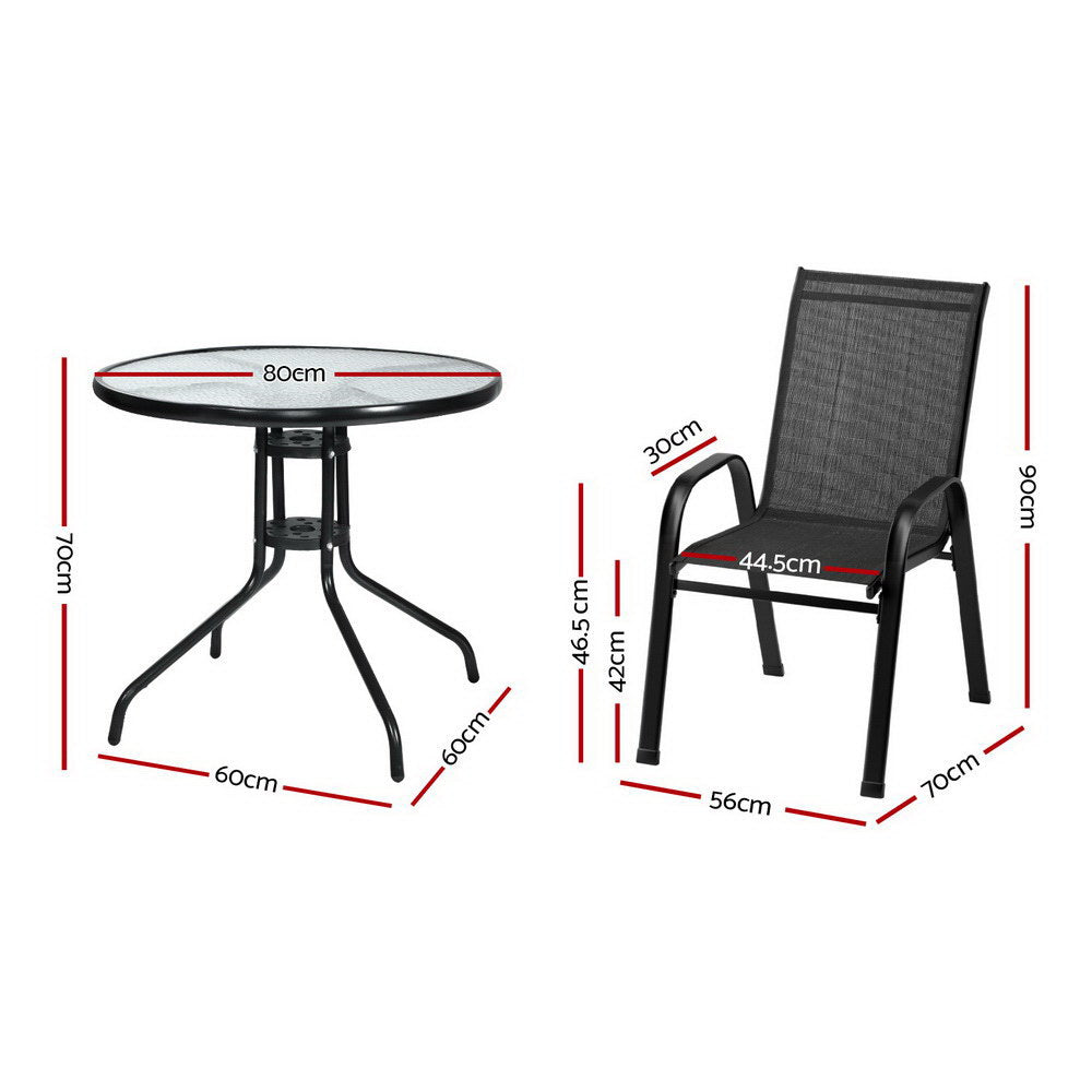 Gardeon Outdoor Dining Set Black Table and Stackable Chairs
