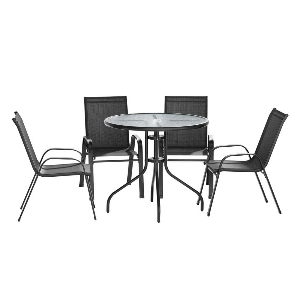 Gardeon Outdoor Dining Set Black Table and Stackable Chairs