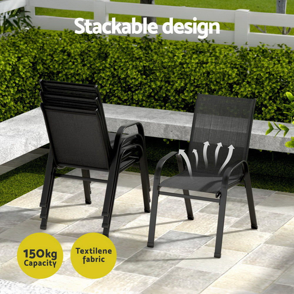 Gardeon Outdoor Dining Set Black Table and Stackable Chairs