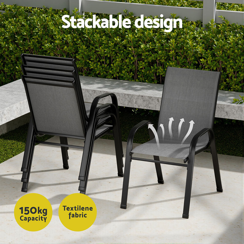 Gardeon Outdoor Dining Set Steel Frame Grey