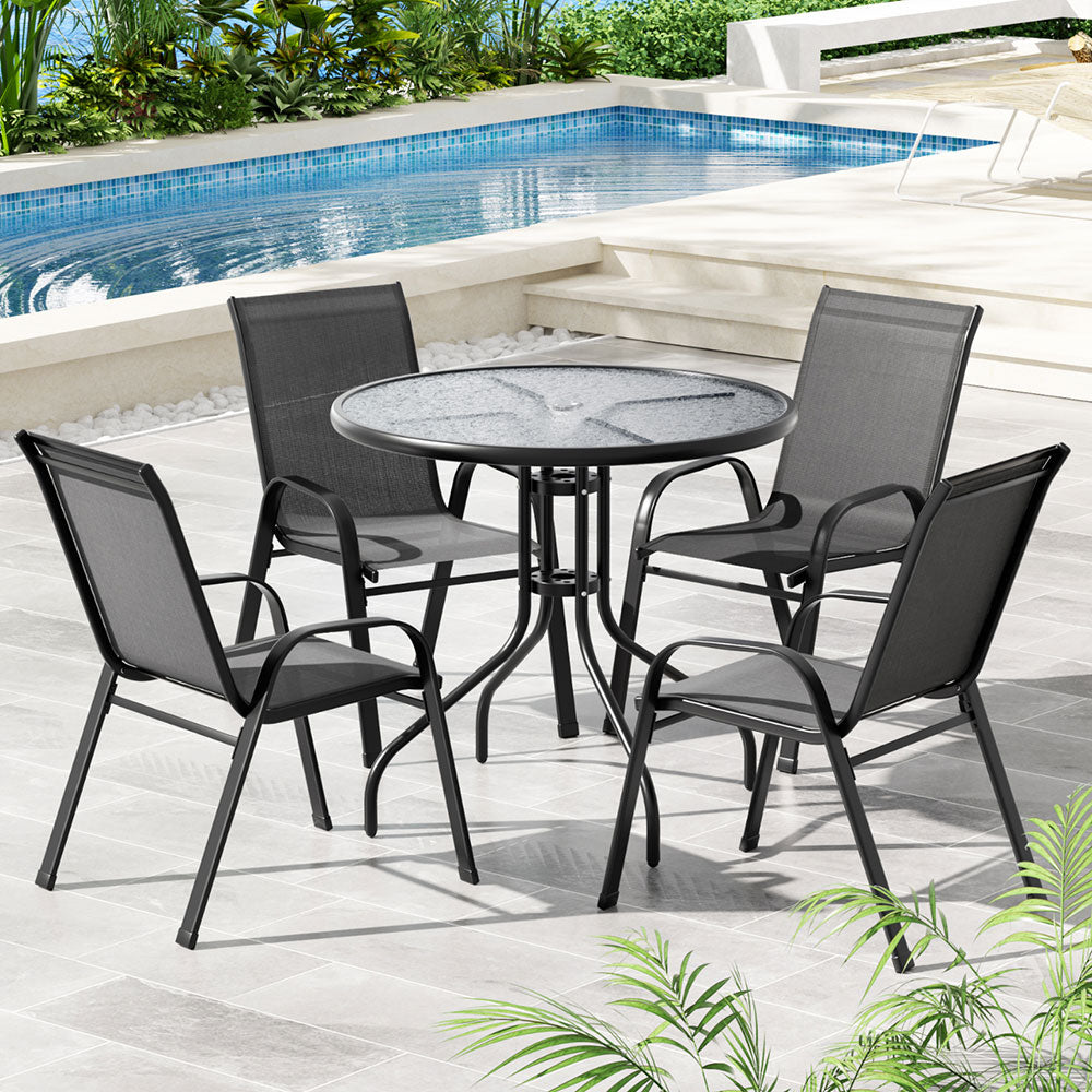 Gardeon Outdoor Dining Set Steel Frame Grey